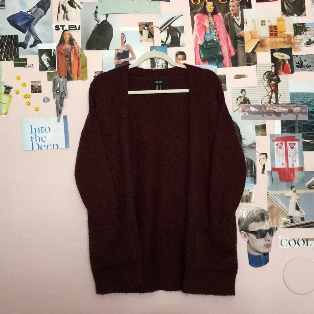 Forever 21 Fuzzy Burgundy Cardigan (S)